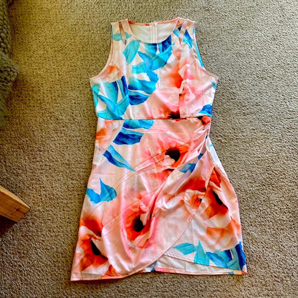 SHEIN Pink and Blue Floral Large Dress